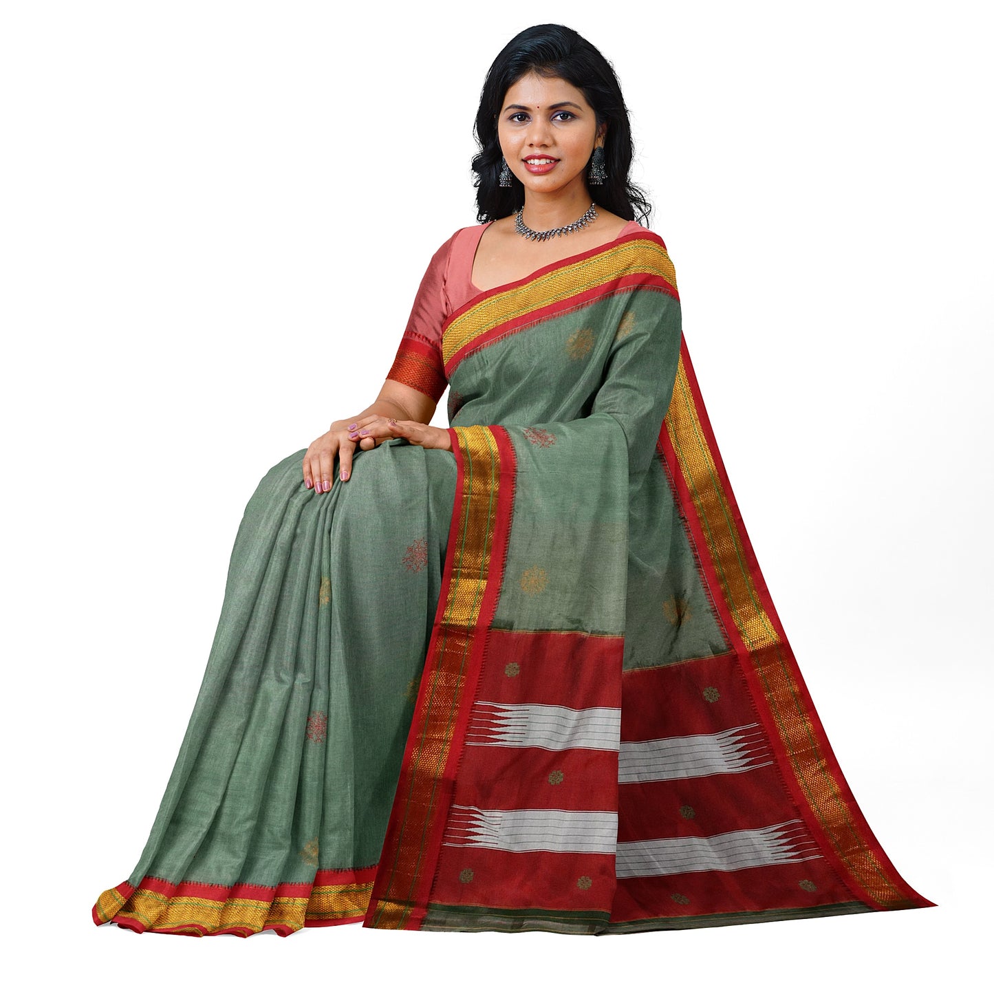Ilkal Pure Cotton Hand Embroidery/100%Kasuti Saree
