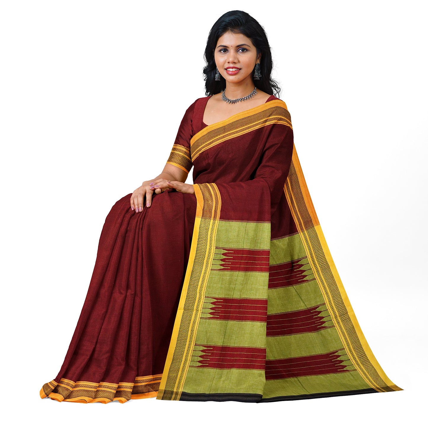 Ilkal Handloom Plain Pure Cotton Saree