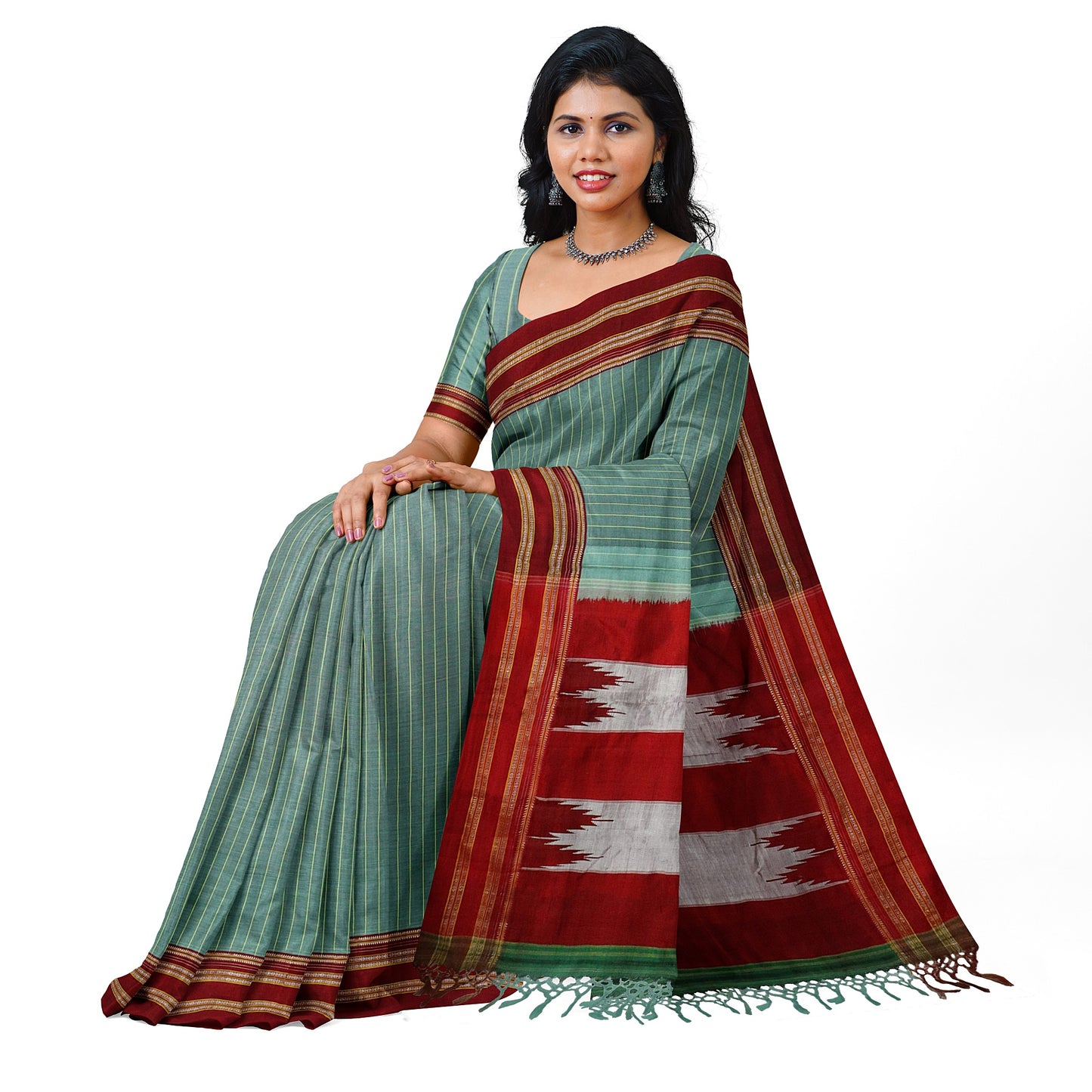 Ilkal Handloom Strip/Lining Pure Cotton Saree