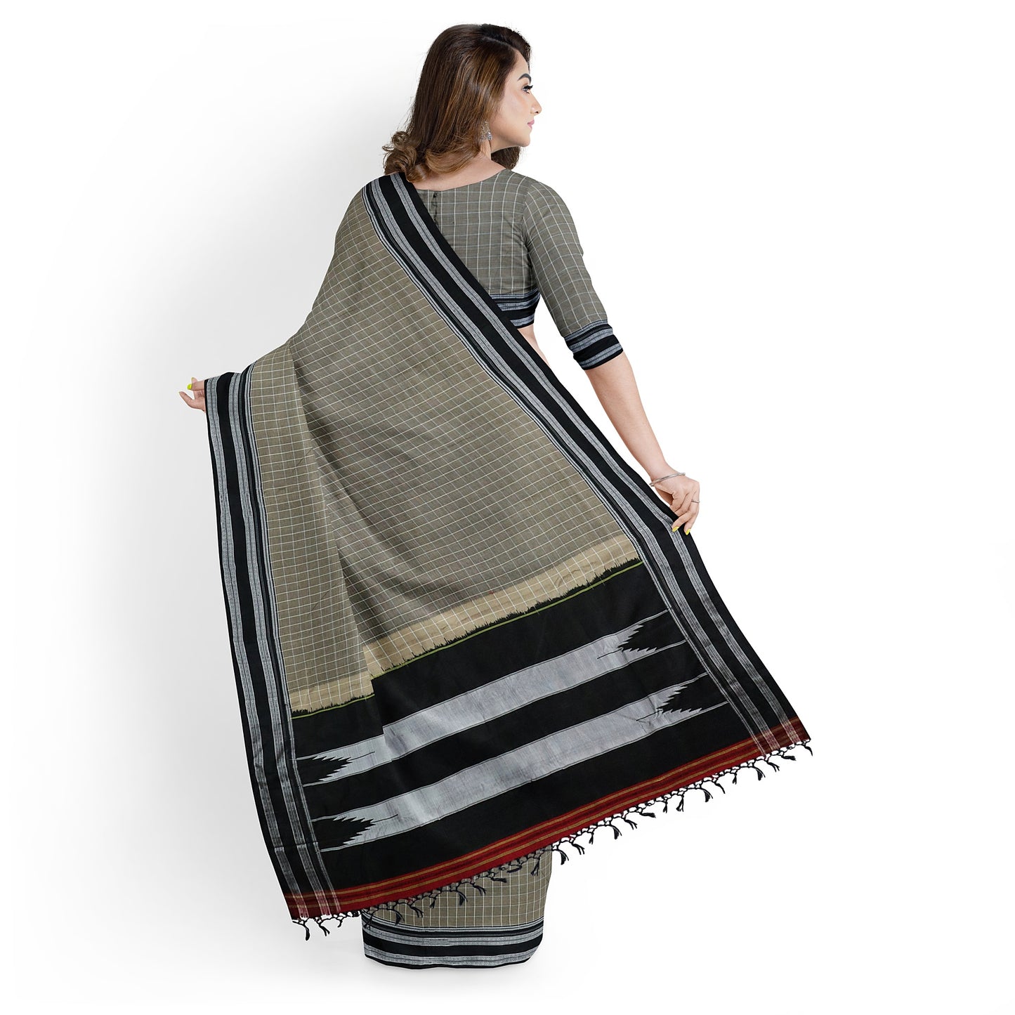 Ilkal Handloom Checks Pure Cotton Silk Saree