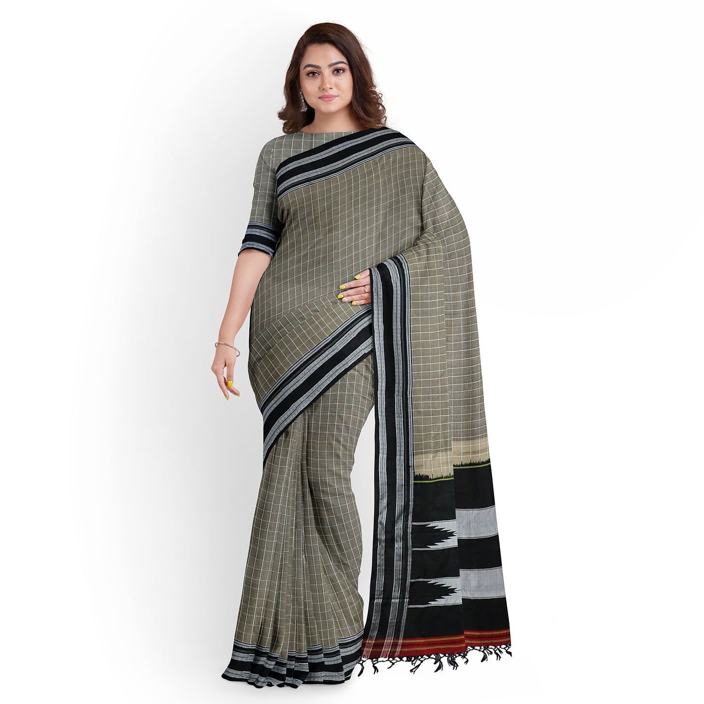 Ilkal Handloom Checks Pure Cotton Silk Saree