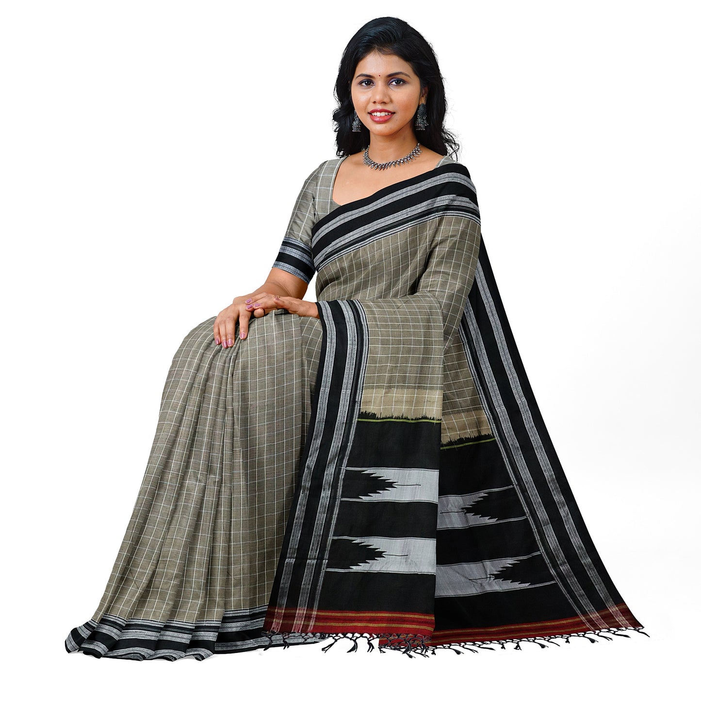 Ilkal Handloom Checks Pure Cotton Silk Saree