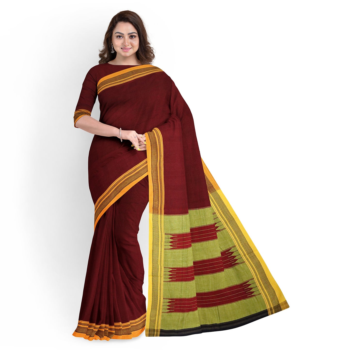 Ilkal Handloom Plain Pure Cotton Saree