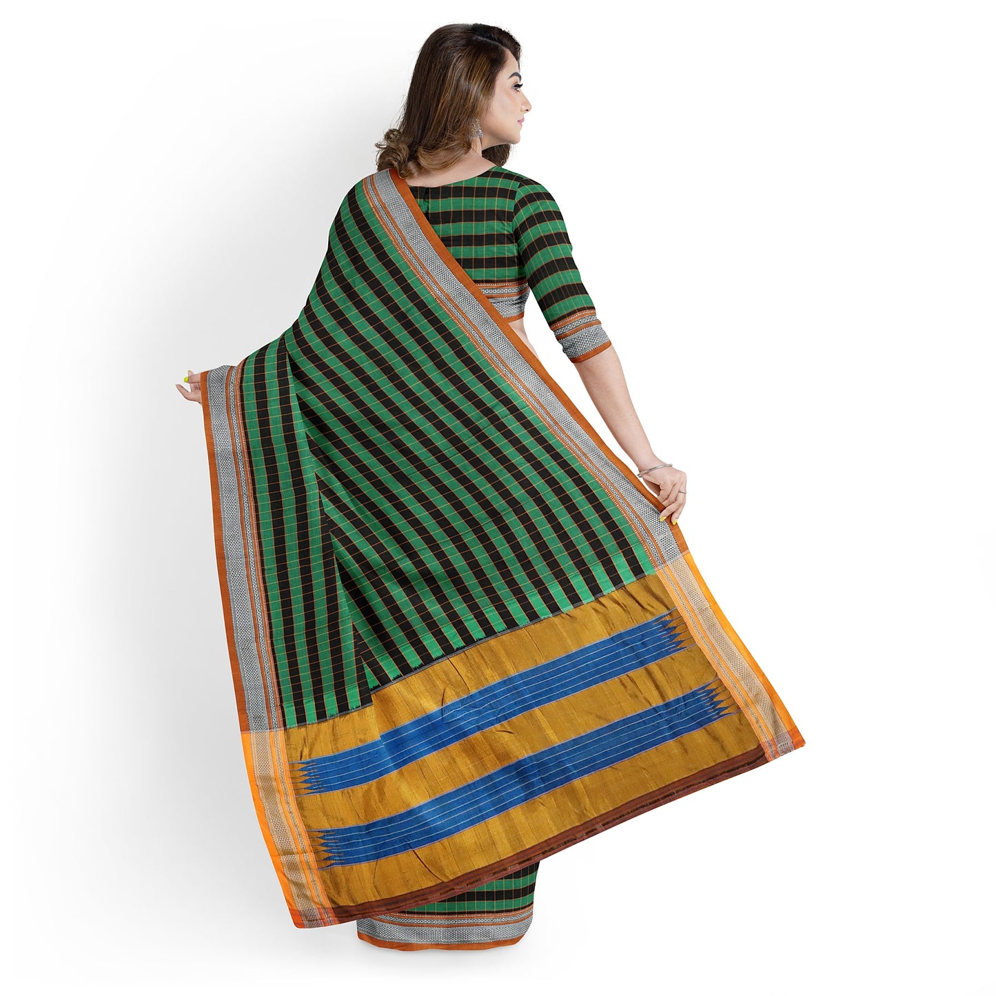 Ilkal Handloom Multi Colour Checks Pure Cotton Silk Saree