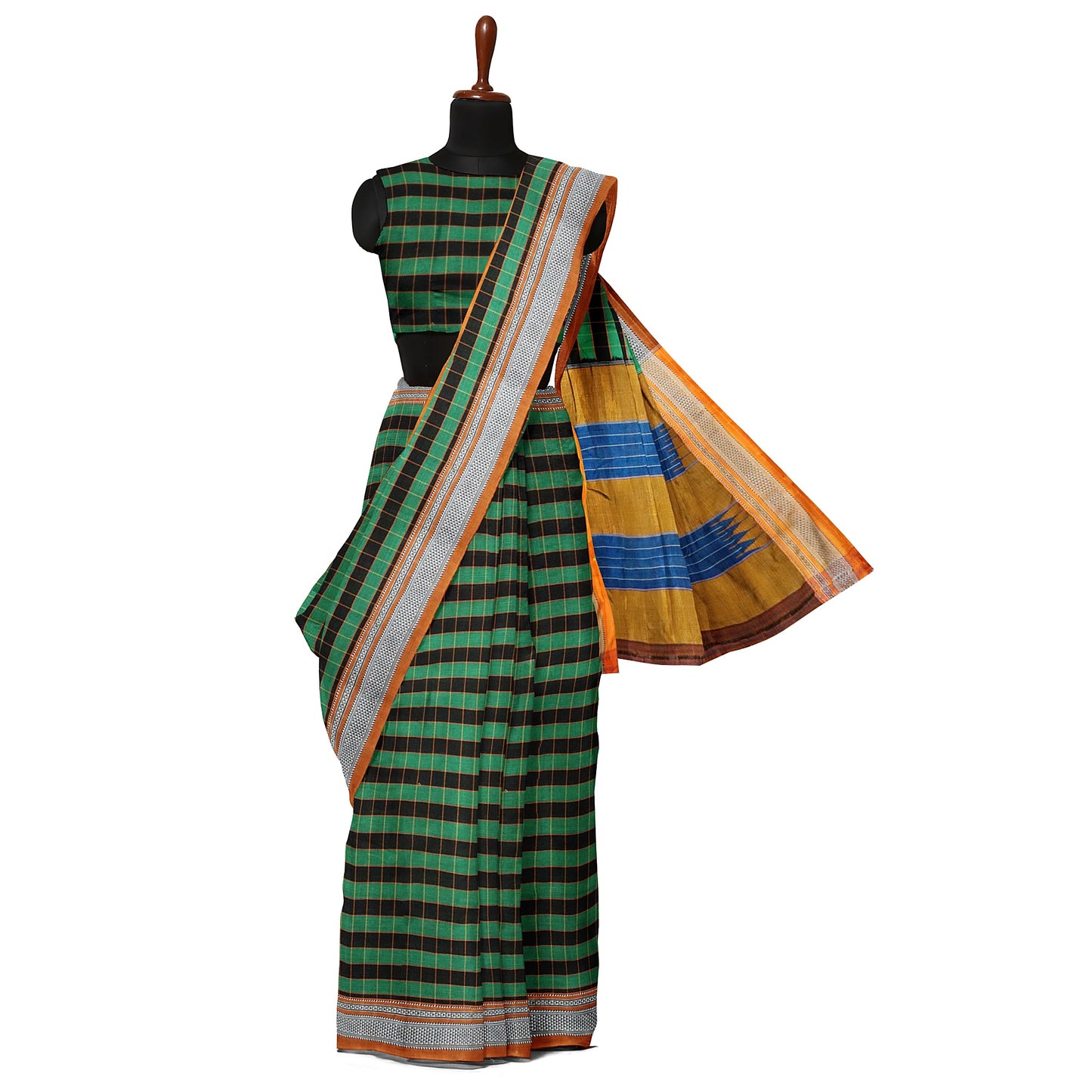 Ilkal Handloom Multi Colour Checks Pure Cotton Silk Saree