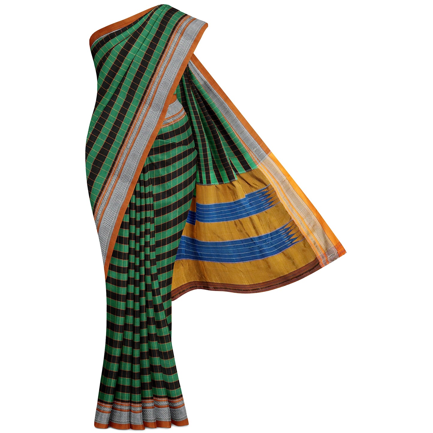 Ilkal Handloom Multi Colour Checks Pure Cotton Silk Saree