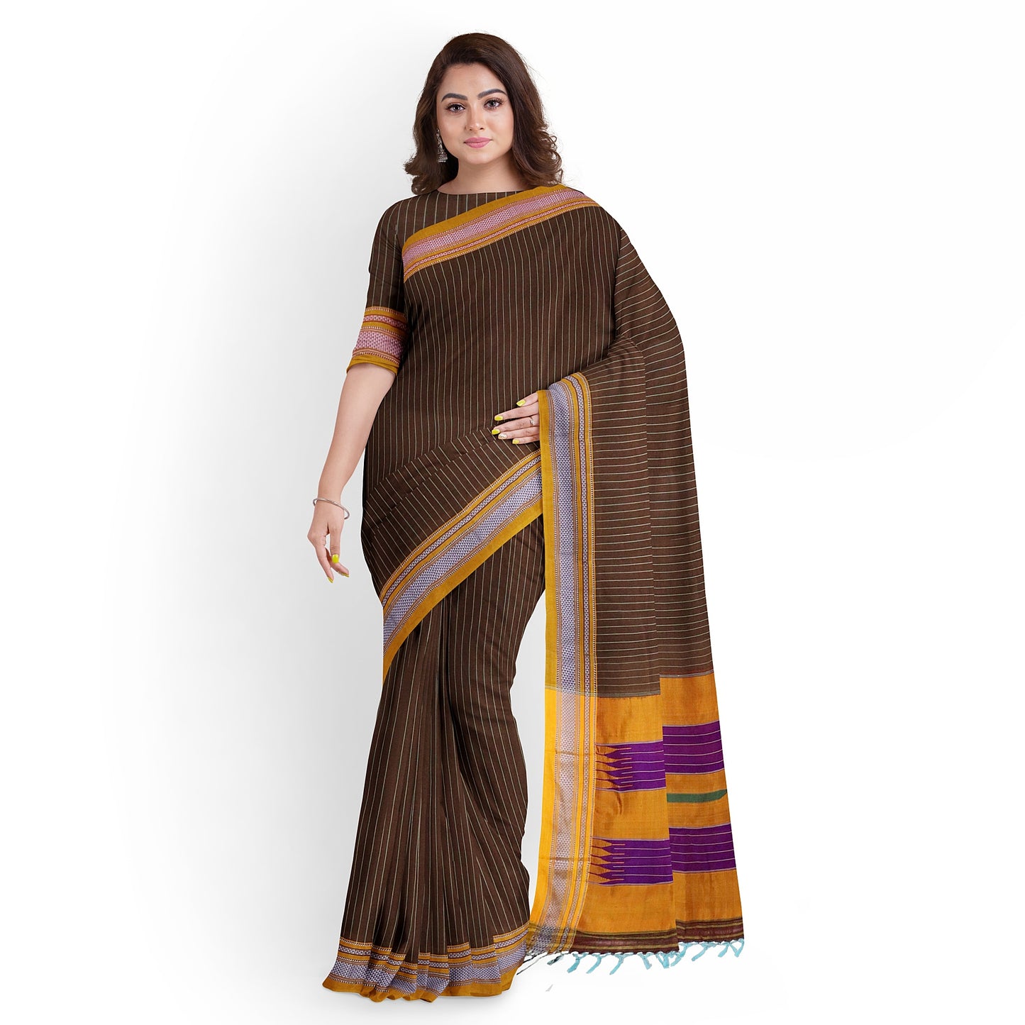 Ilkal Handloom Strip/Patti Pure Cotton Silk Saree