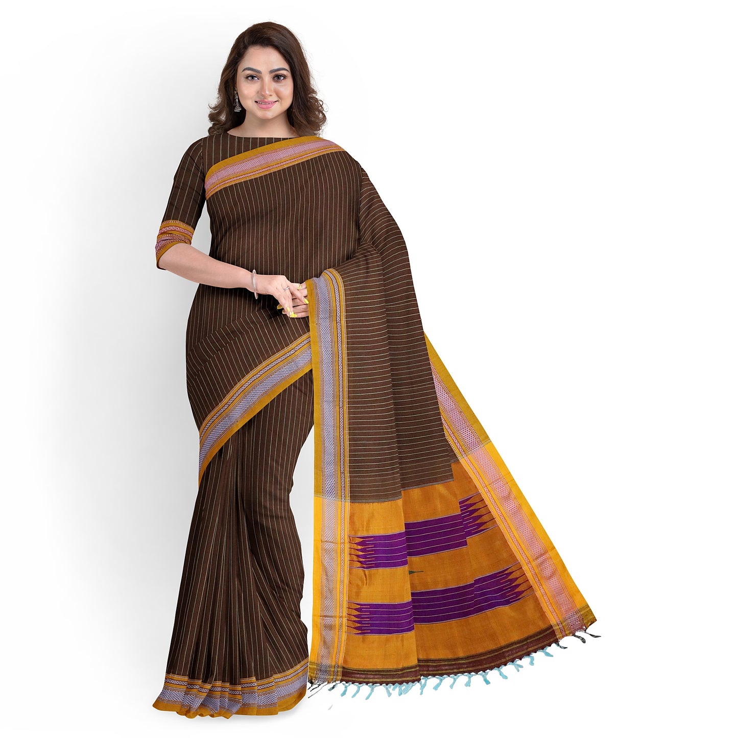Ilkal Handloom Strip/Patti Pure Cotton Silk Saree