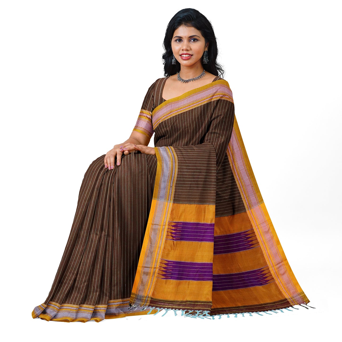 Ilkal Handloom Strip/Patti Pure Cotton Silk Saree