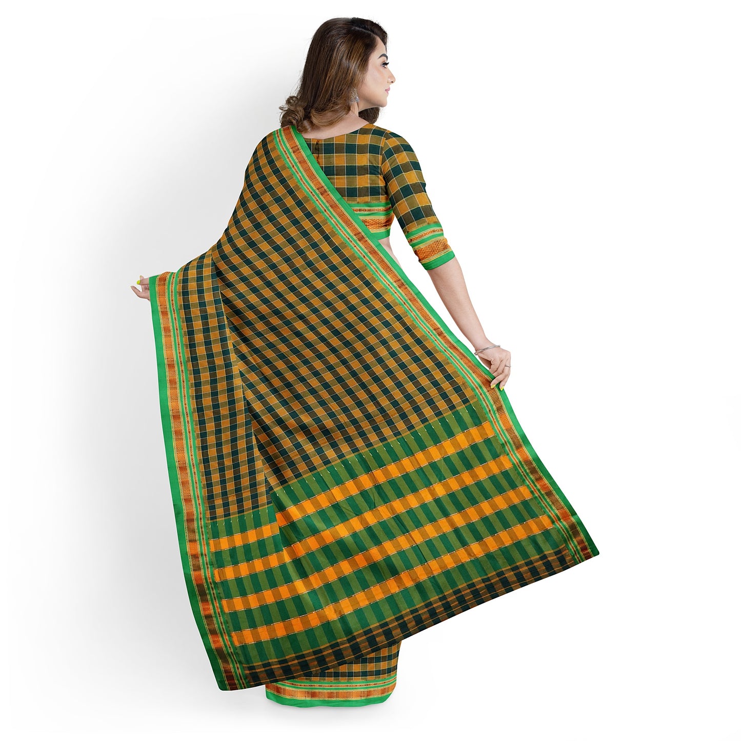Ilkal Multi Colour Checks Cotton Silk Saree