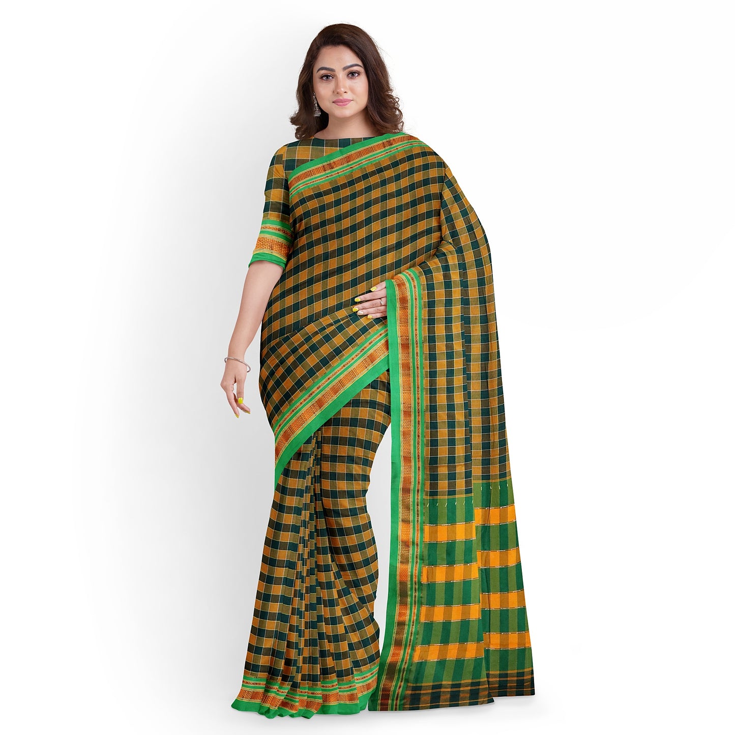 Ilkal Multi Colour Checks Cotton Silk Saree