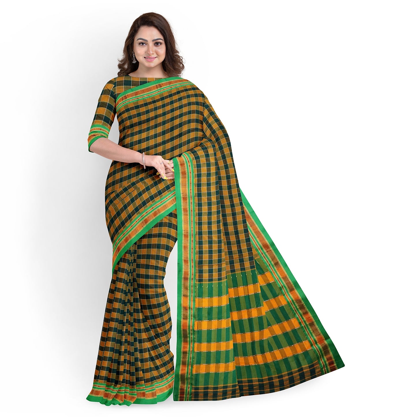 Ilkal Multi Colour Checks Cotton Silk Saree