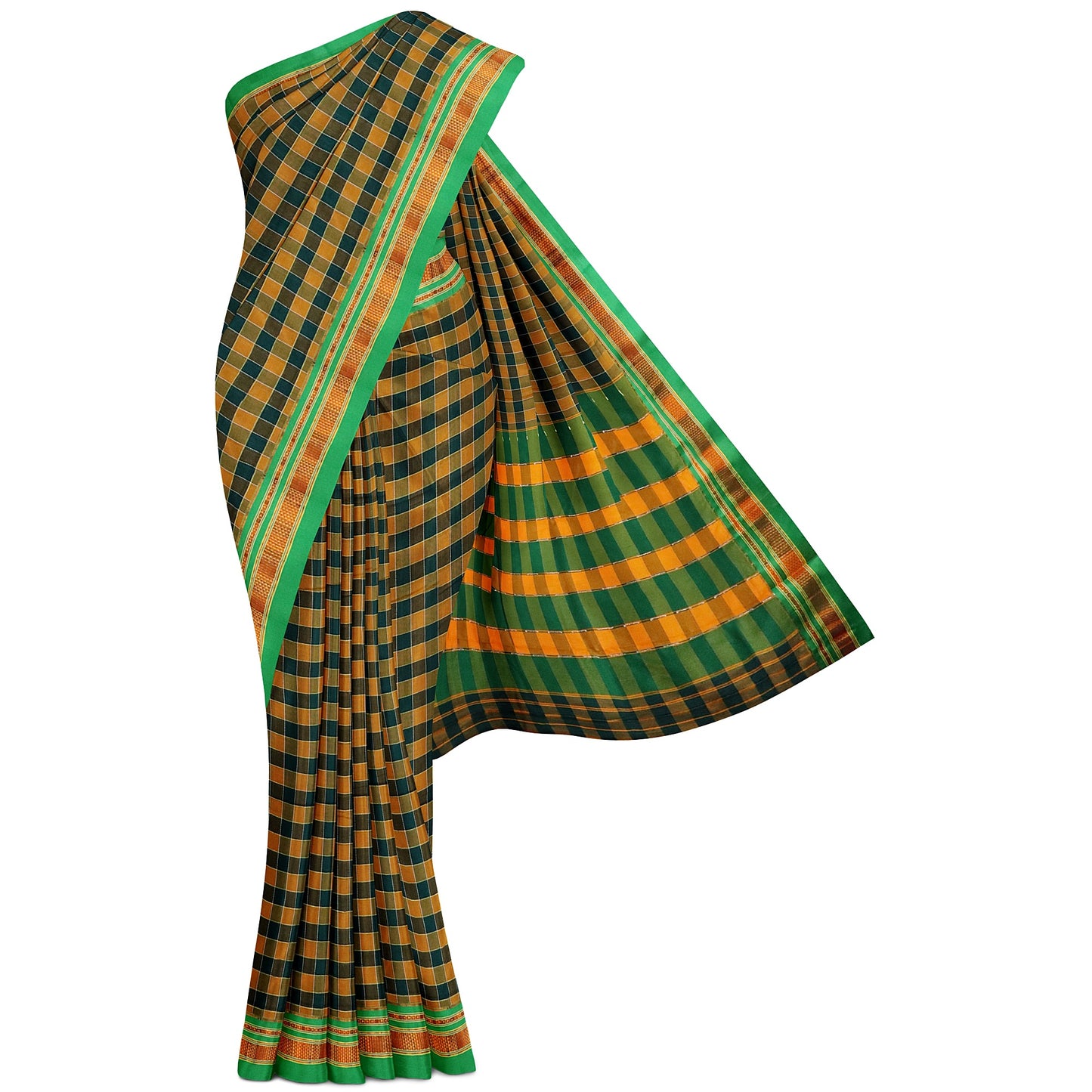 Ilkal Multi Colour Checks Cotton Silk Saree