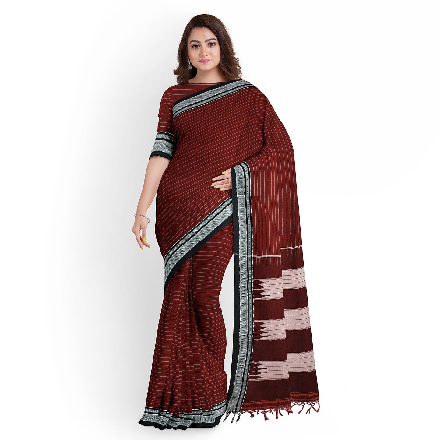 Ilkal Handloom Strip/Lining Pure Cotton Silk Saree