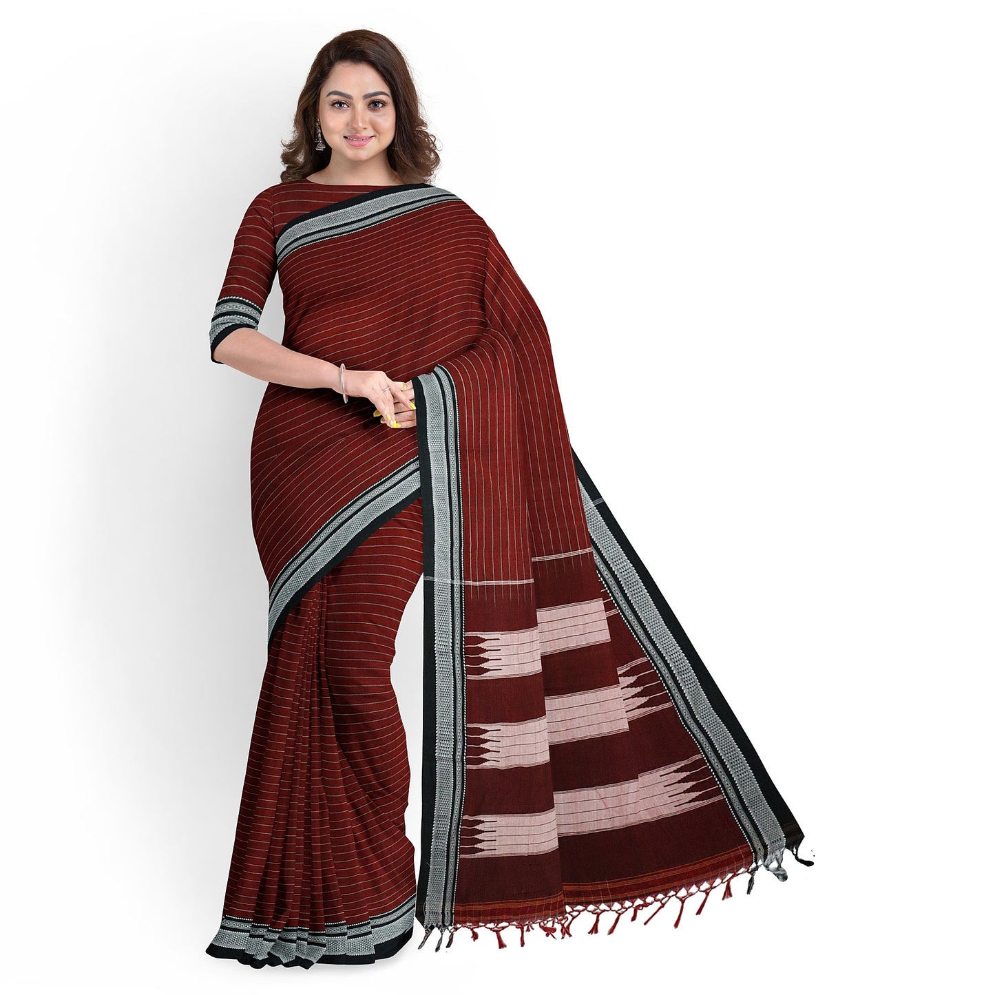 Ilkal Handloom Strip/Lining Pure Cotton Silk Saree