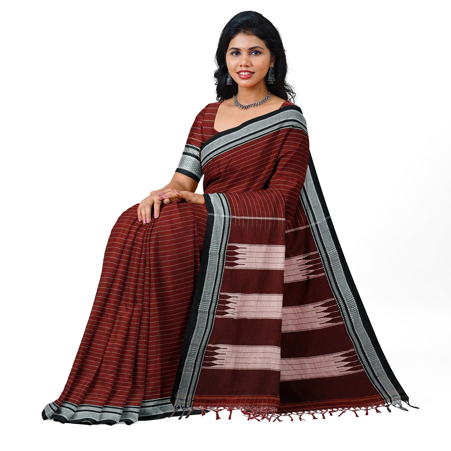Ilkal Handloom Strip/Lining Pure Cotton Silk Saree