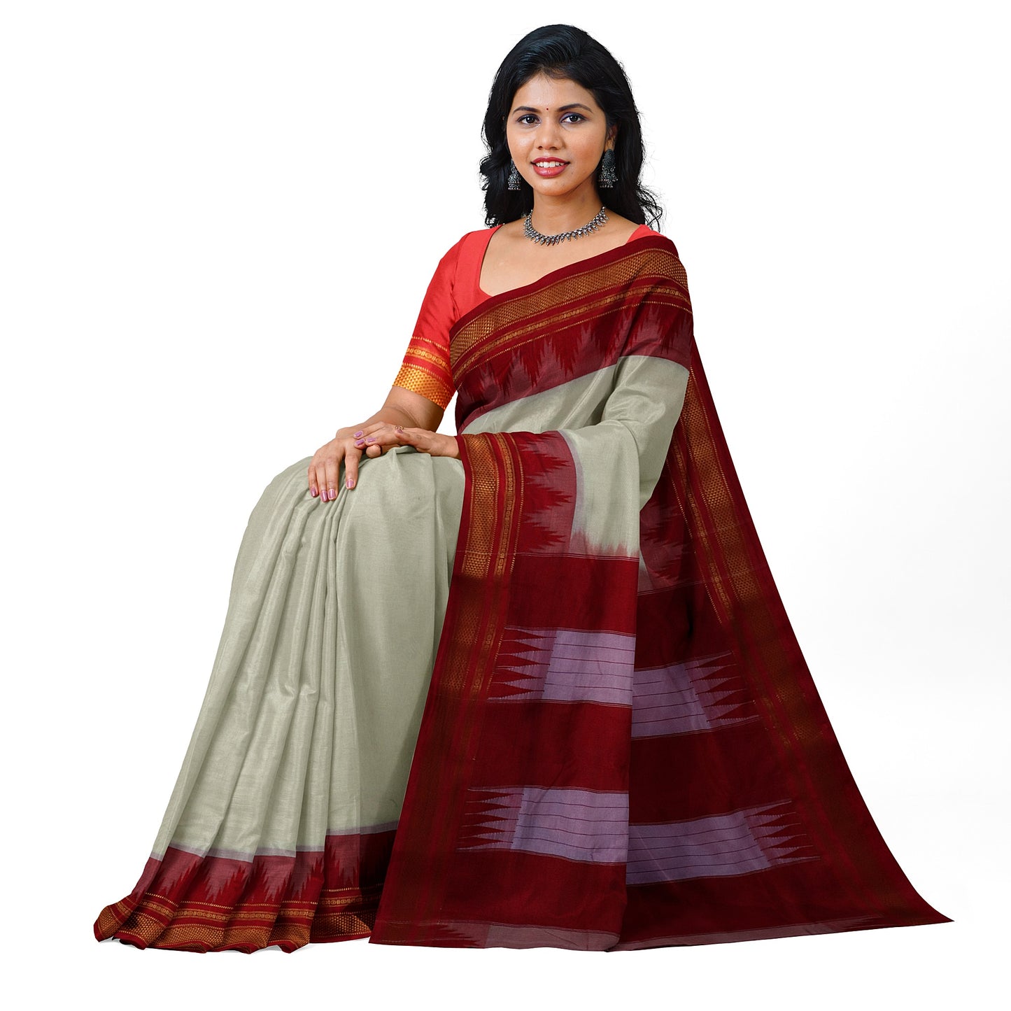 Ilkal Handloom  Plain Pure Cotton Silk Saree