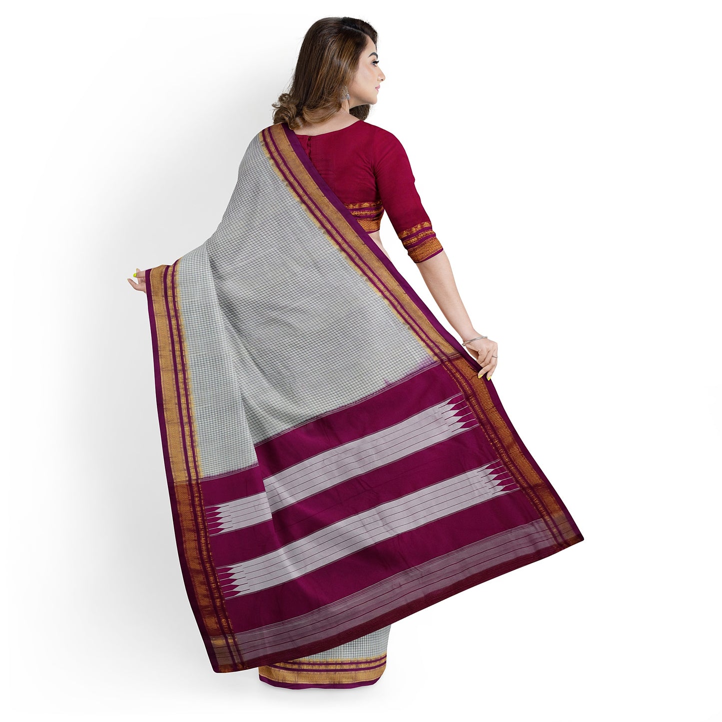 Ilkal Handloom Checks Pure Cotton Silk Saree