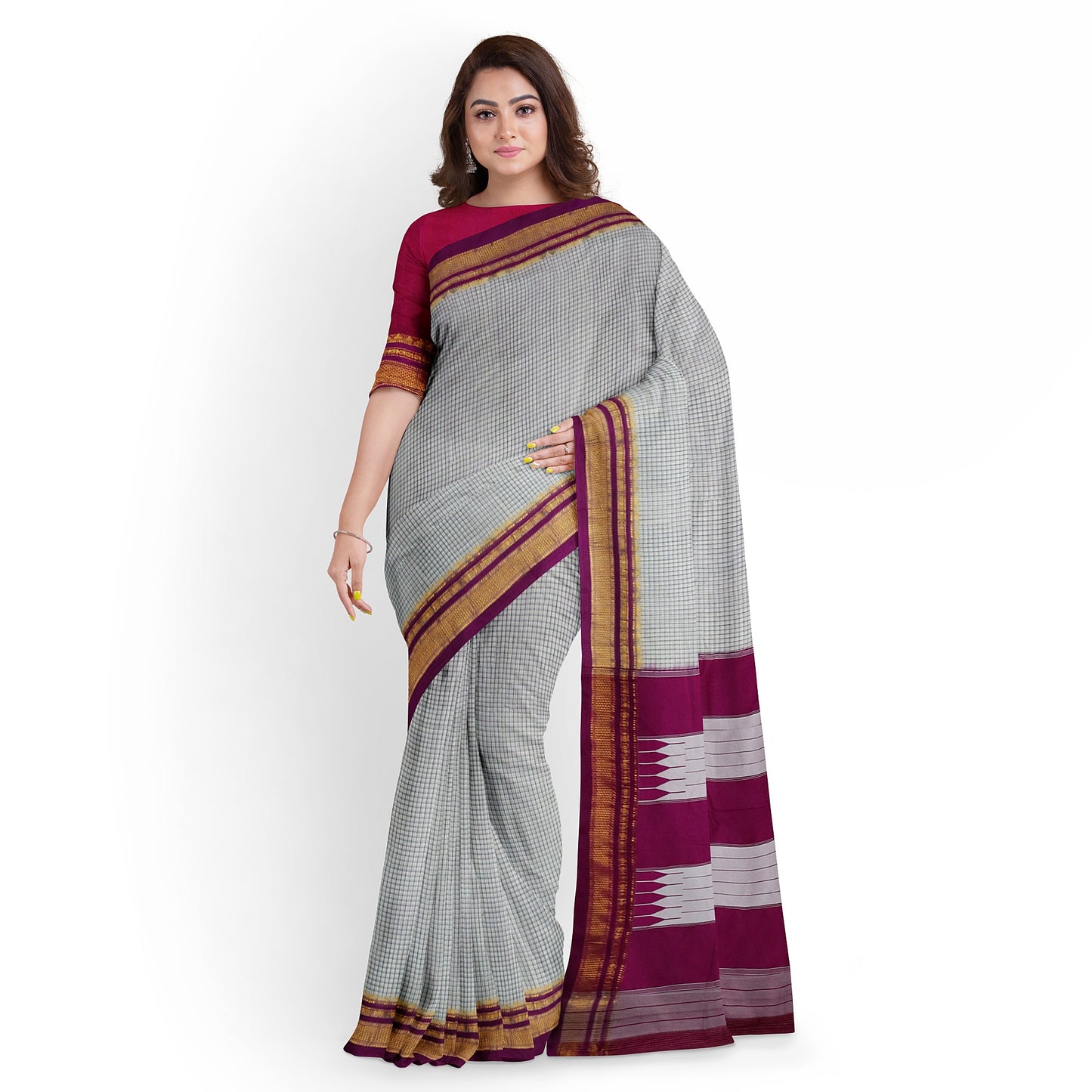 Ilkal Handloom Checks Pure Cotton Silk Saree