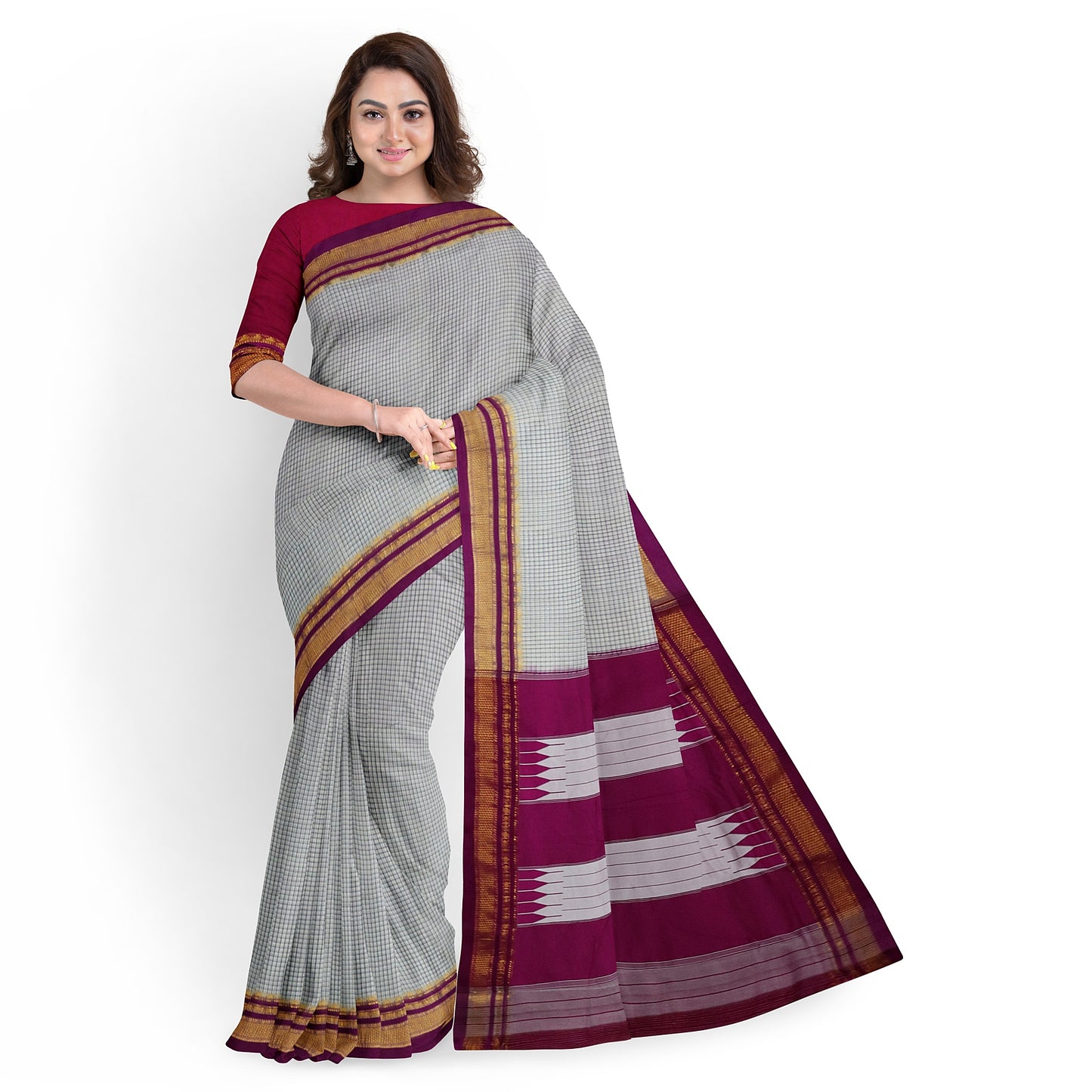 Ilkal Handloom Checks Pure Cotton Silk Saree
