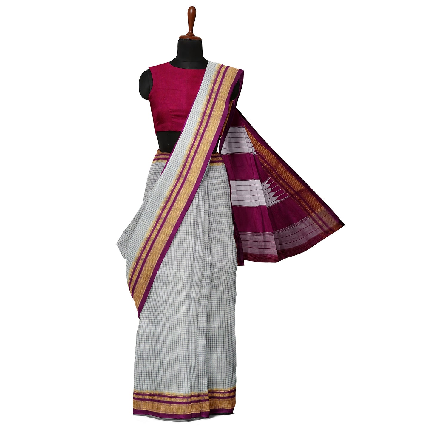 Ilkal Handloom Checks Pure Cotton Silk Saree