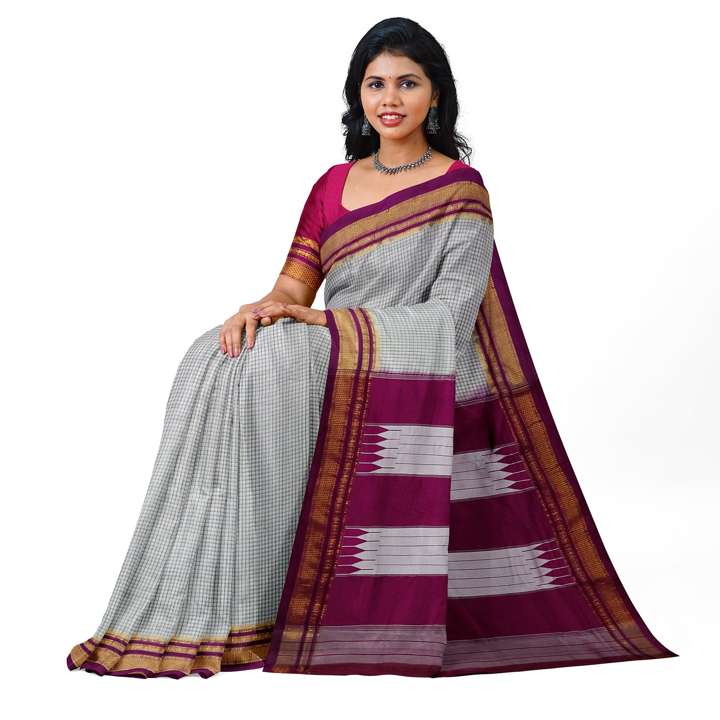 Ilkal Handloom Checks Pure Cotton Silk Saree