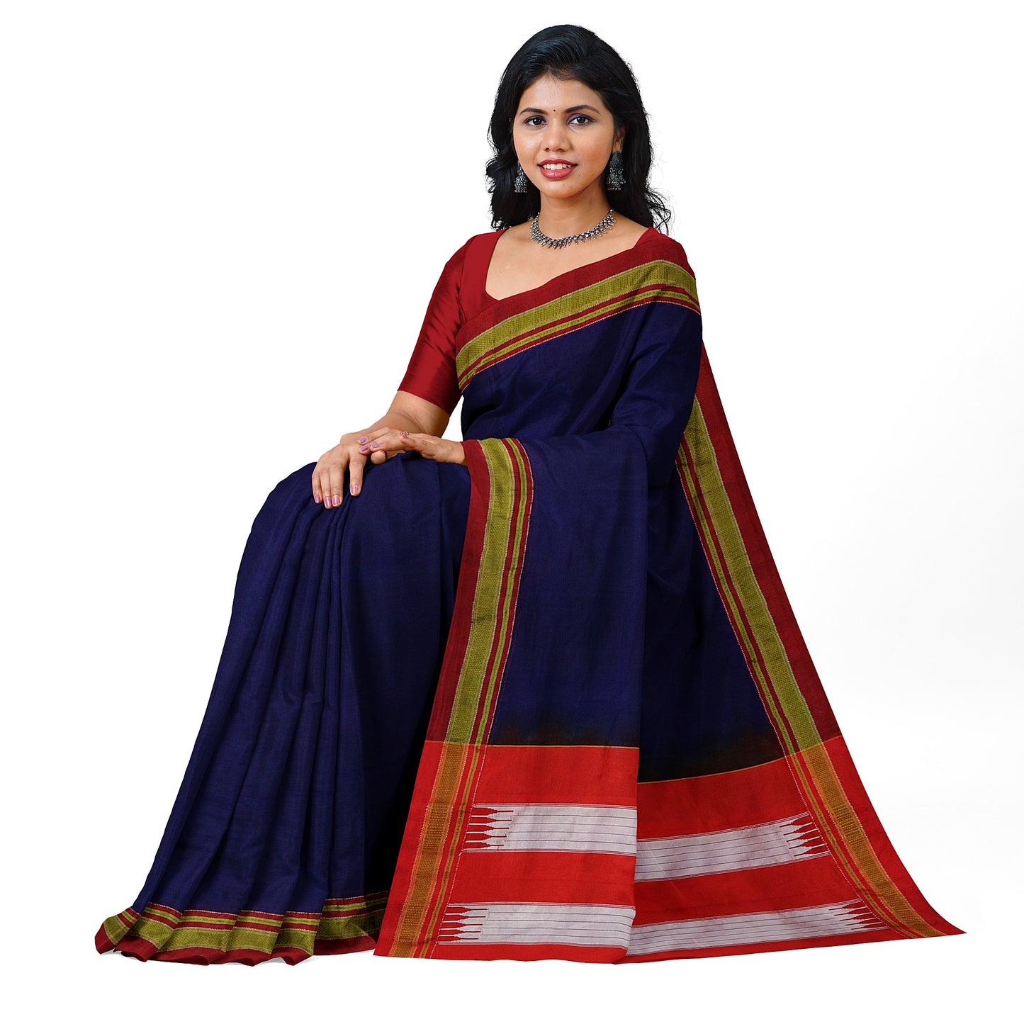 Ilkal Traditional Blue Cotton Saree