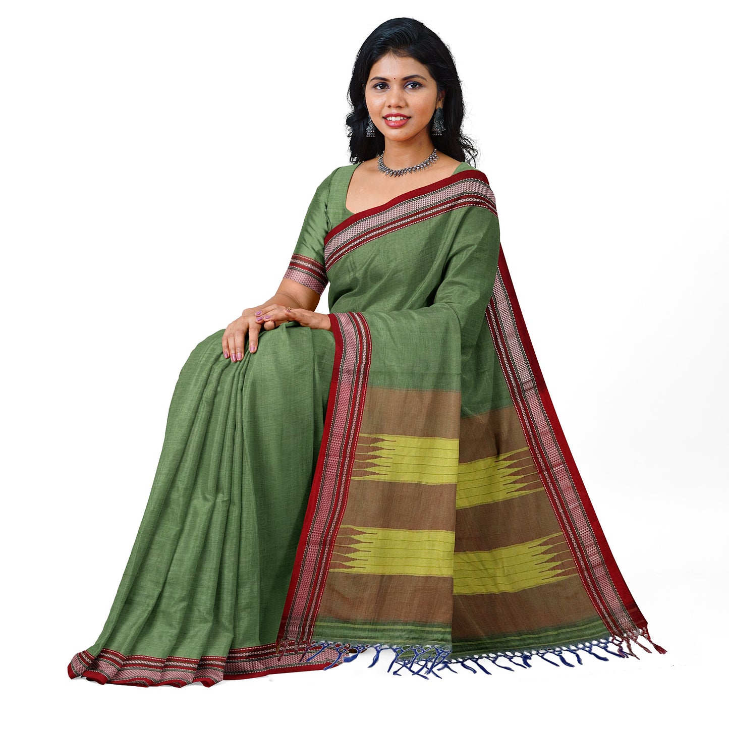 Ilkal Handloom Plain Pure Cotton Silk Saree