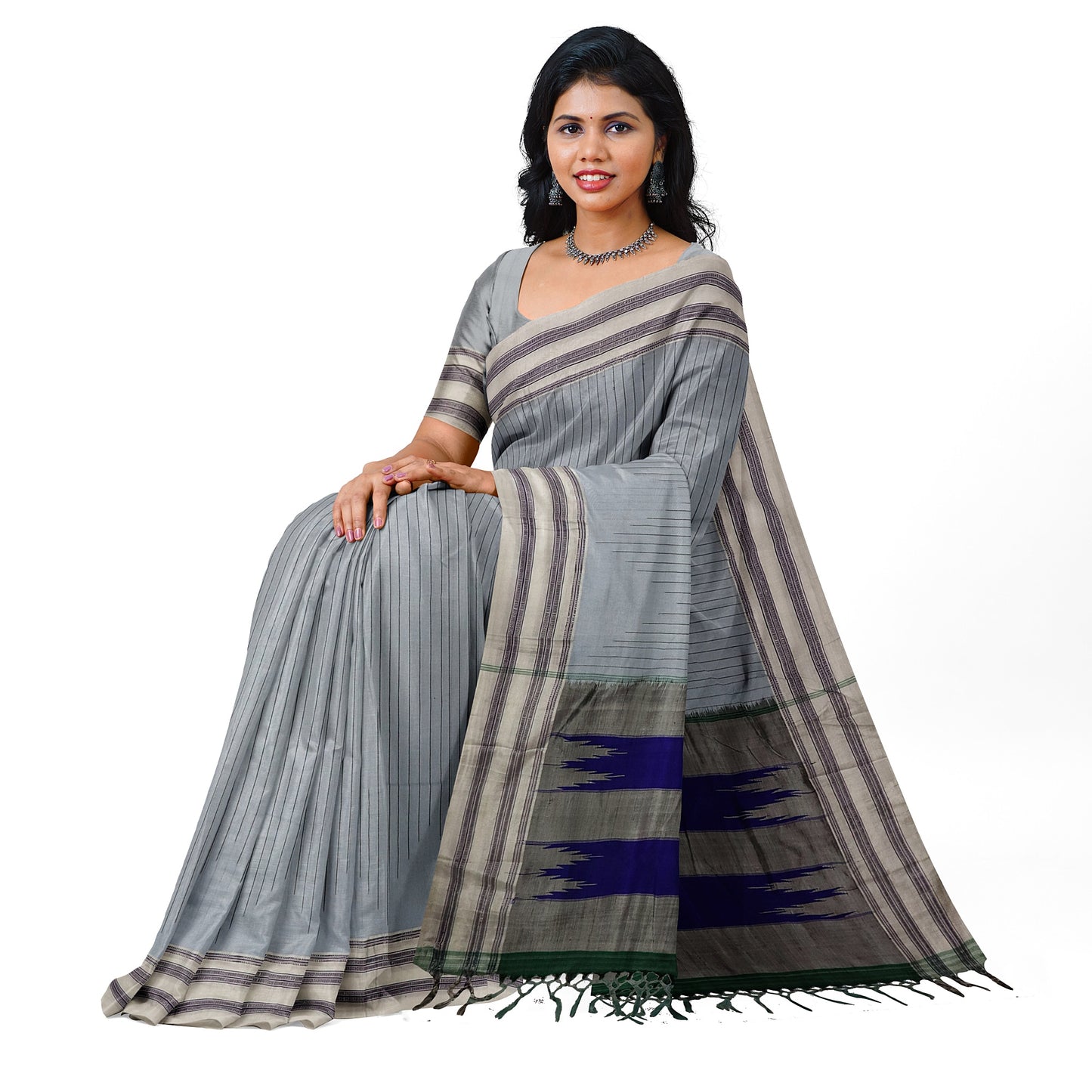 Ilkal Handloom Strip/Lining Pure Cotton Saree
